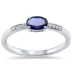 SPECIAL! .48ct G SI 14K White Gold Diamond & Oval Shape Blue Sapphire Gemstone Ring Size 6.5