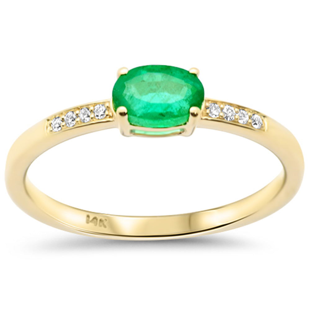 SPECIAL! .64ct G SI 14K Yellow Gold Diamond & Oval Shape Emerald Gemstone Ring Size 6.5