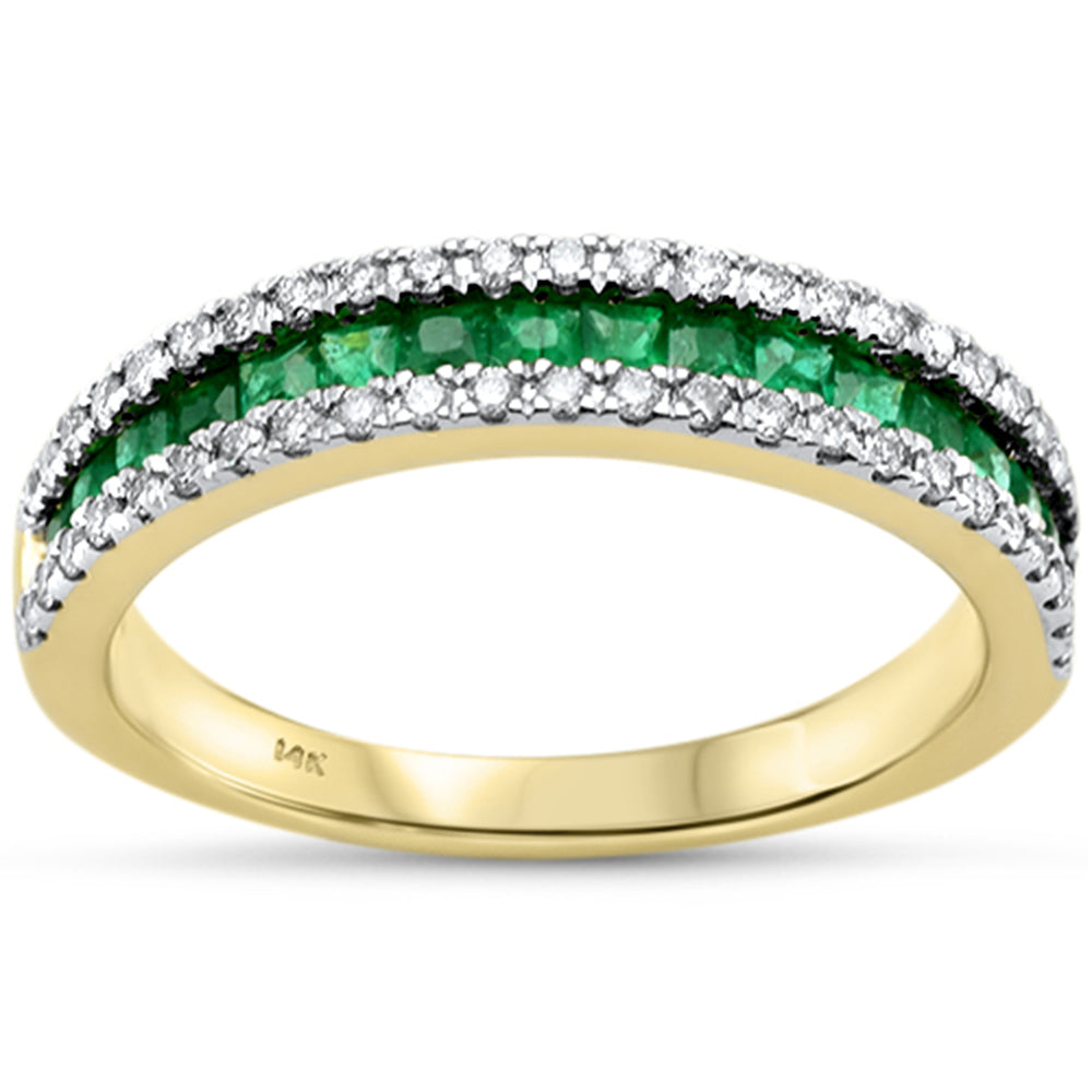SPECIAL!.64ct G SI 14K Yellow Gold Diamond & Emerald Gemstone Band Ring Size 6.5