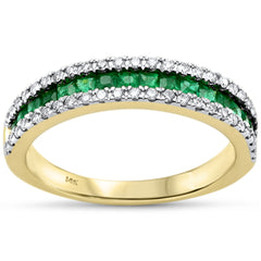 SPECIAL!.64ct G SI 14K Yellow Gold Diamond & Emerald Gemstone Band Ring Size 6.5