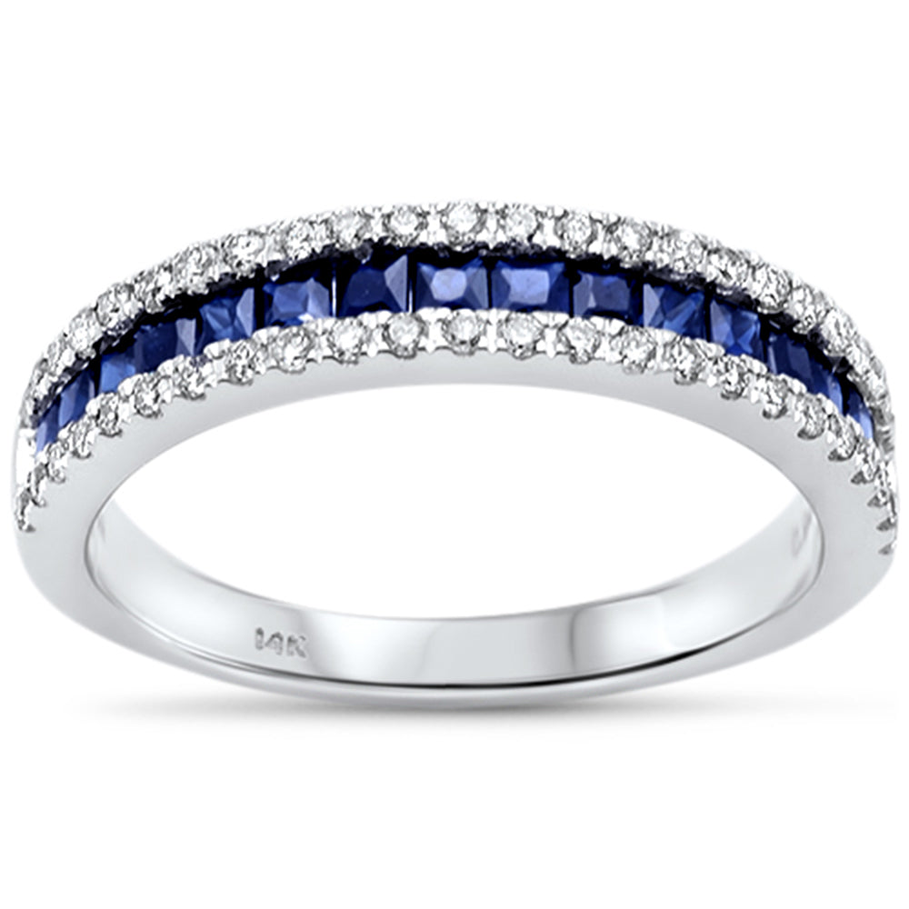 SPECIAL!.94ct G SI 14K White Gold Diamond & Blue Sapphire Gemstone Band Ring Size 6.5