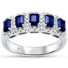 SPECIAL!1.51ct G SI 14K White Gold Diamond & Blue Sapphire Gemstone Band Ring Size 6.5