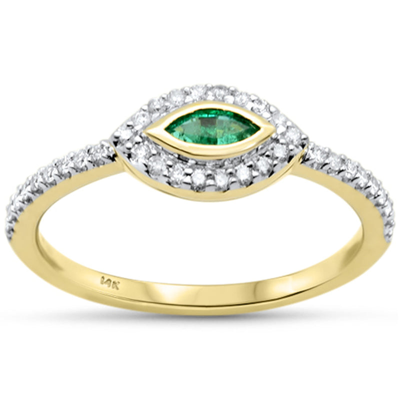 SPECIAL!.32ct G SI 14K Yellow Gold Diamond & Emerald Gemstone Evil Eye Band Ring Size 6.5