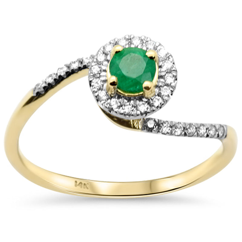 SPECIAL!.38ct G SI 14K Yellow Gold Diamond & Emerald Gemstone Twisted Ring Size 6.5