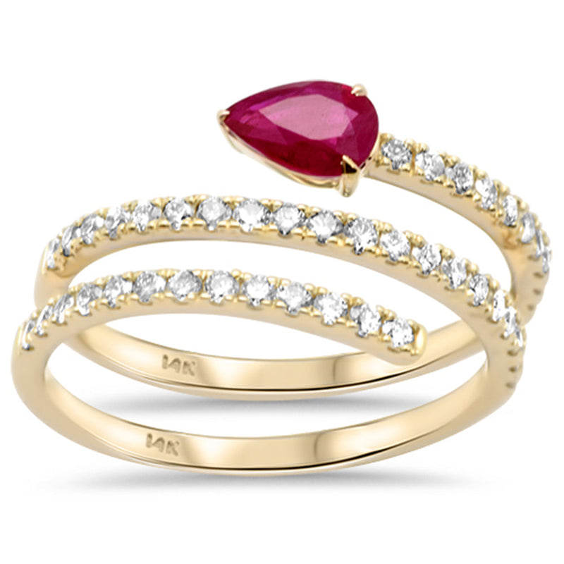 SPECIAL!.94ct G SI 14K Yellow Gold Diamond & Pear Shape Ruby Wrap Around Ring Size 6.5