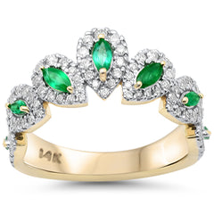 SPECIAL!.82ct G SI 14K Yellow Gold Diamond & Emerald Gemstone Pear Shape Ring Size 6.5