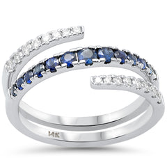 SPECIAL!.69ct G SI 14K White Gold Diamond & Blue Sapphire Gemstone Wrap Around Size 6.5
