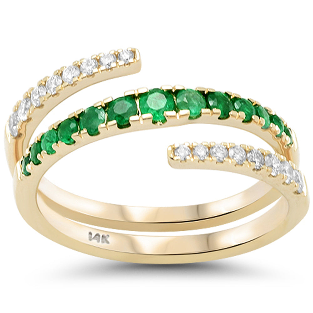 SPECIAL!.60ct G SI 14K Yellow Gold Diamond & Emerald Gemstone Wrap Around Ring Size 6.5