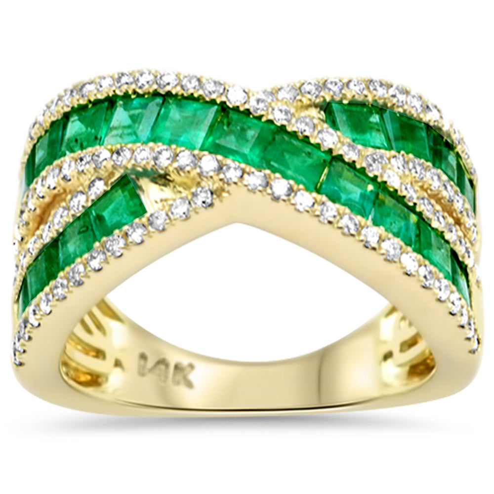 SPECIAL!2.43ct G SI 14K Yellow Gold Diamond & Emerald Gemstone Criss Cross Ring Size 6.5