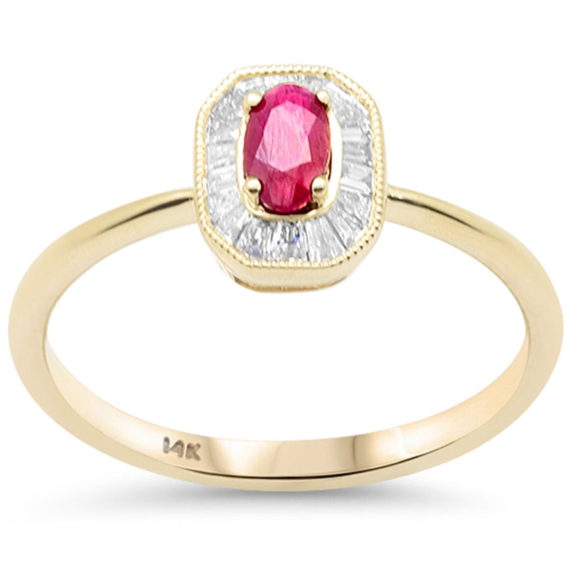 SPECIAL!.38ct G SI 14K Yellow Gold Baguette Diamond & Ruby Gemstone Ring Size 6.5