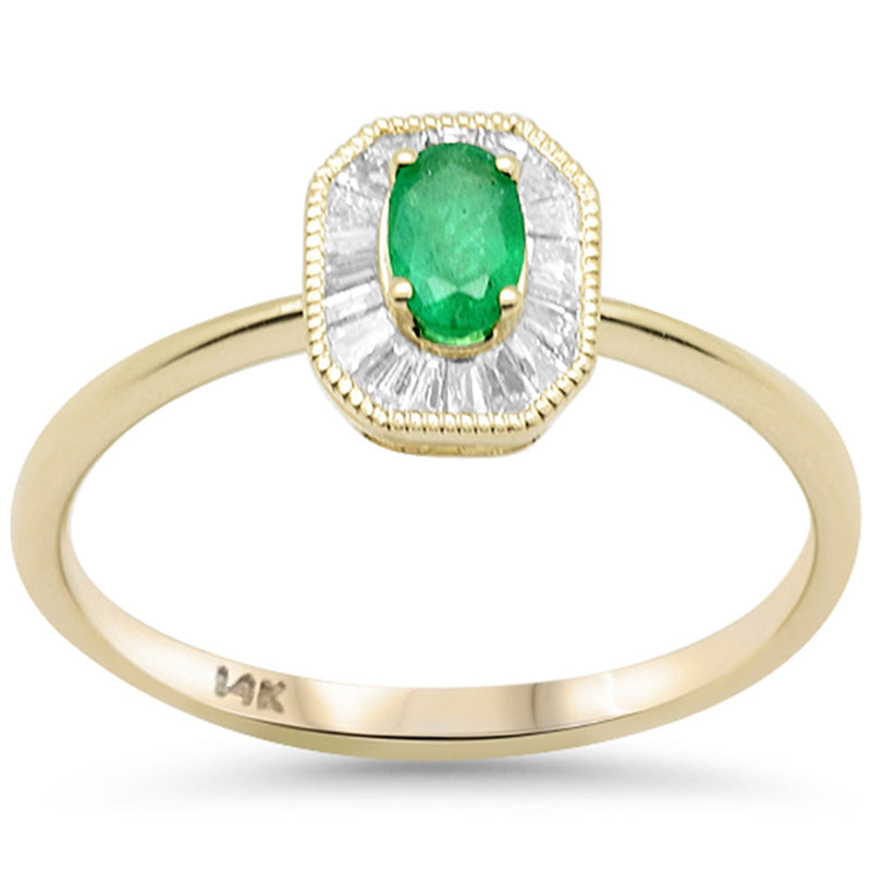 SPECIAL!.45ct G SI 14K Yellow Gold Baguette Diamond & Emerald Gemstone Ring Size 6.5