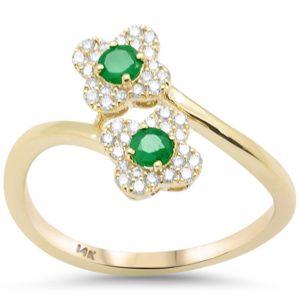 SPECIAL! .38ct G SI 14K Yellow Gold Diamond & Emerald Gemstone Clover Style Ring Size 6.5