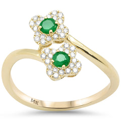 SPECIAL! .38ct G SI 14K Yellow Gold Diamond & Emerald Gemstone Clover Style Ring Size 6.5