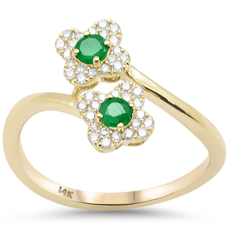 SPECIAL! .38ct G SI 14K Yellow Gold Diamond & Emerald Gemstone Clover Style Ring Size 6.5