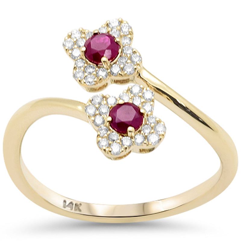 SPECIAL!.48ct G SI 14K Yellow Gold Diamond & Ruby Gemstone Clover Style Ring Size 6.5