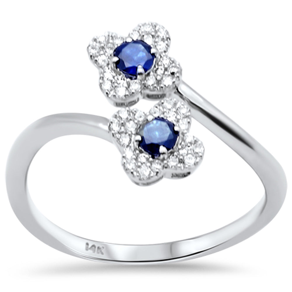 SPECIAL!.43ct G SI 14K White Gold Diamond & Blue Sapphire Gemstone Clover Style Ring Size 6.5