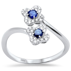 SPECIAL!.43ct G SI 14K White Gold Diamond & Blue Sapphire Gemstone Clover Style Ring Size 6.5