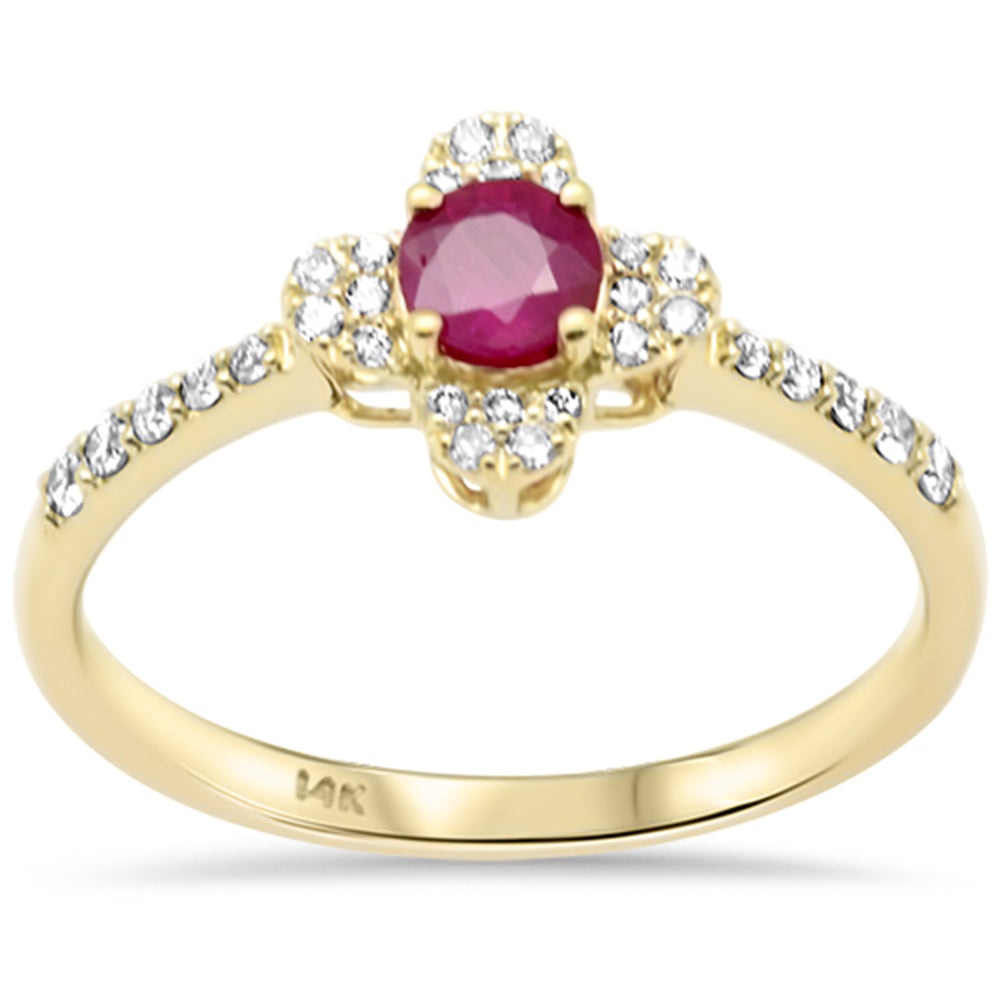 SPECIAL! .53ct G SI 14K Yellow Gold Diamond & Ruby Gemstone Clover Design Ring Size 6.5