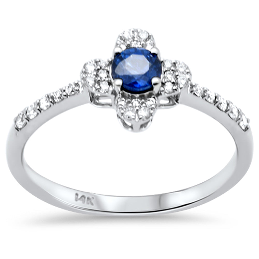 SPECIAL! .53ct G SI 14K White Gold Diamond & Blue Sapphire Gemstone Clover Design Ring Size 6.5