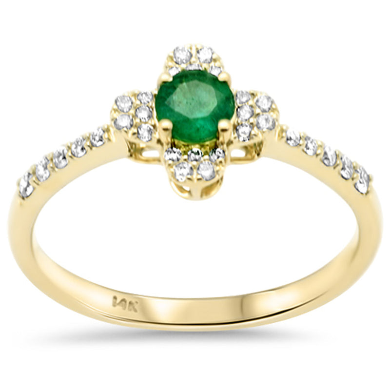 SPECIAL!.44ct G SI 14K Yellow Gold Diamond & Emerald Gemstone Clover Design Ring Size 6.5