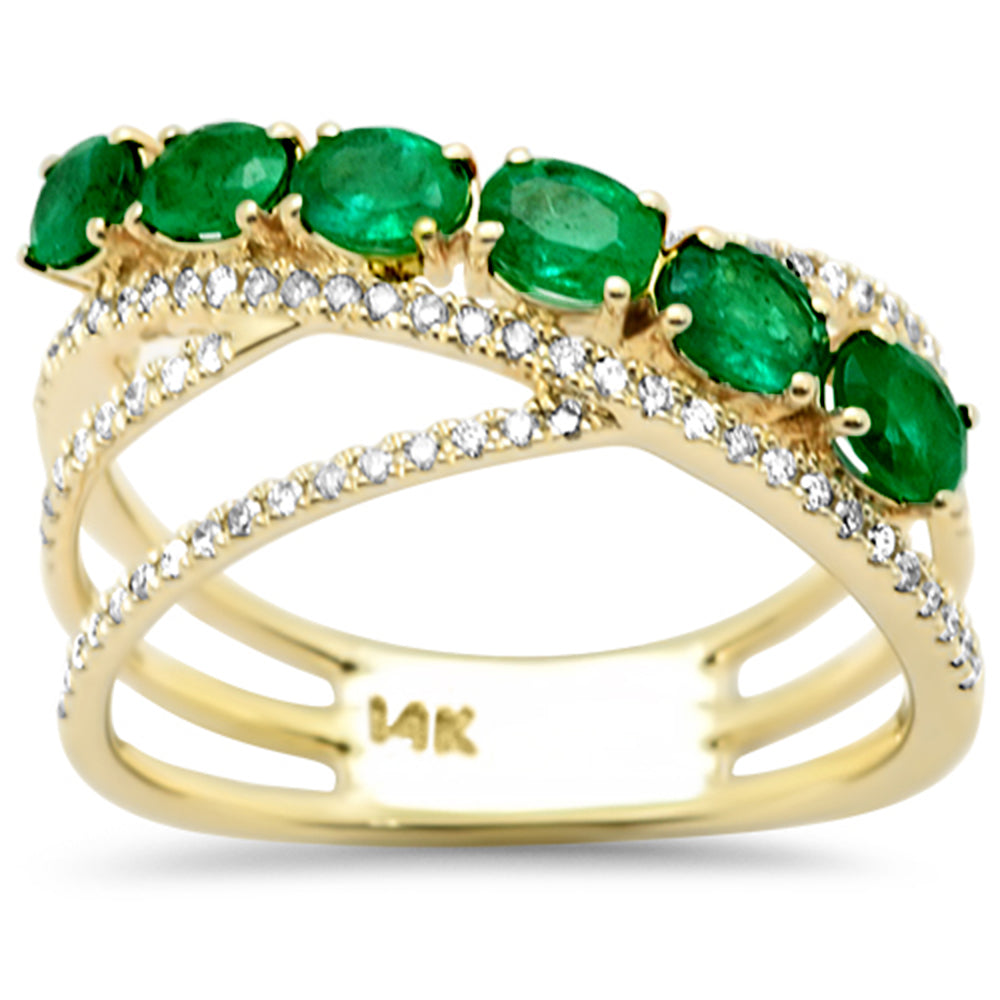 SPECIAL!1.10ct G SI 14K Yellow Gold Diamond & Emerald Gemstone Wrap Around Band Ring Size 6.5