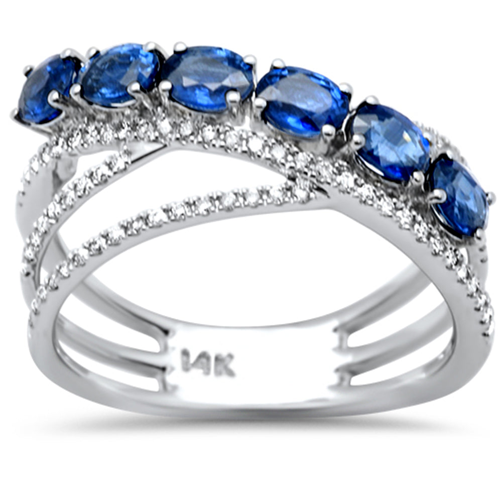 SPECIAL!1.63ct G SI 14K White Gold Diamond & Blue Sapphire Gemstone Wrap Around Band Ring Size 6.5