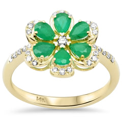 SPECIAL!.96ct G SI 14K Yellow Gold Diamond & Emerald Gemstone Flower Ring Size 6.5