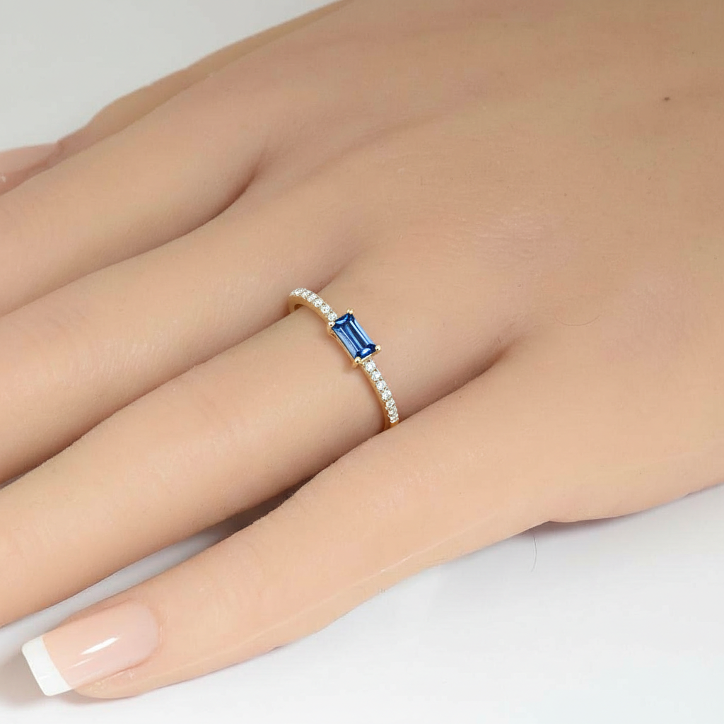 SPECIAL! .40ct G SI 14K Yellow Gold Diamond & Blue Sapphire Gemstone Ring Size 6.5