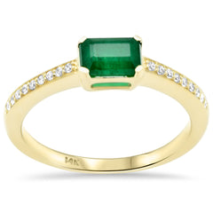 SPECIAL!.83ct G SI 14K Yellow Gold Diamond & Emerald Gemstone Ring Size 6.5