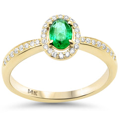 SPECIAL!.65ct G SI 14K Yellow Gold Diamond & Emerald Gemstone Oval Shape Ring Size 6.5