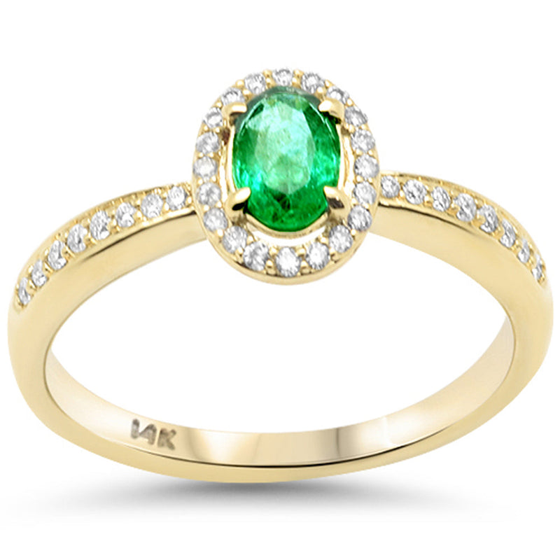 SPECIAL!.65ct G SI 14K Yellow Gold Diamond & Emerald Gemstone Oval Shape Ring Size 6.5