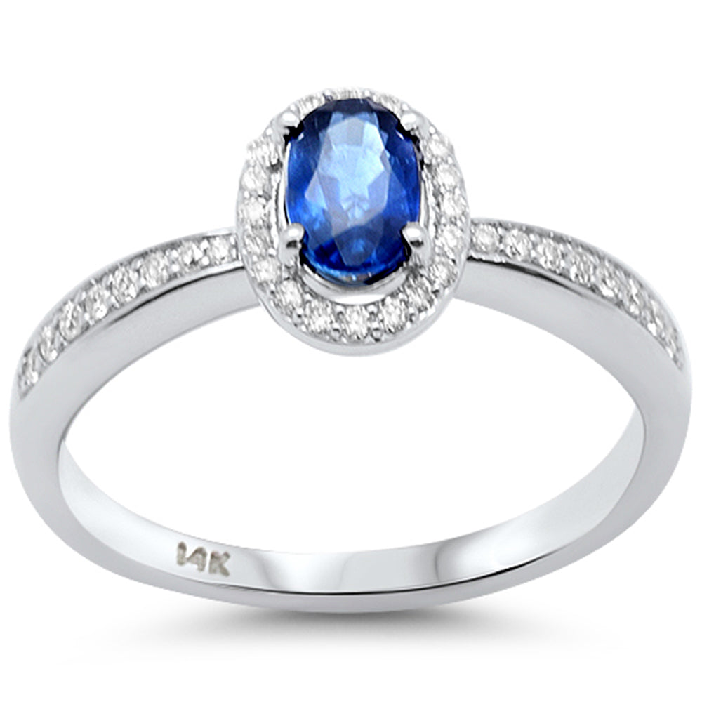 SPECIAL!.69ct G SI 14K White Gold Diamond & Blue Sapphire Gemstone Oval Shape Ring Size 6.5