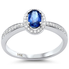 SPECIAL!.69ct G SI 14K White Gold Diamond & Blue Sapphire Gemstone Oval Shape Ring Size 6.5