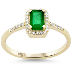 SPECIAL!.72ct G SI 14K Yellow Gold Diamond & Emerald Gemstone Ring Size 6.5