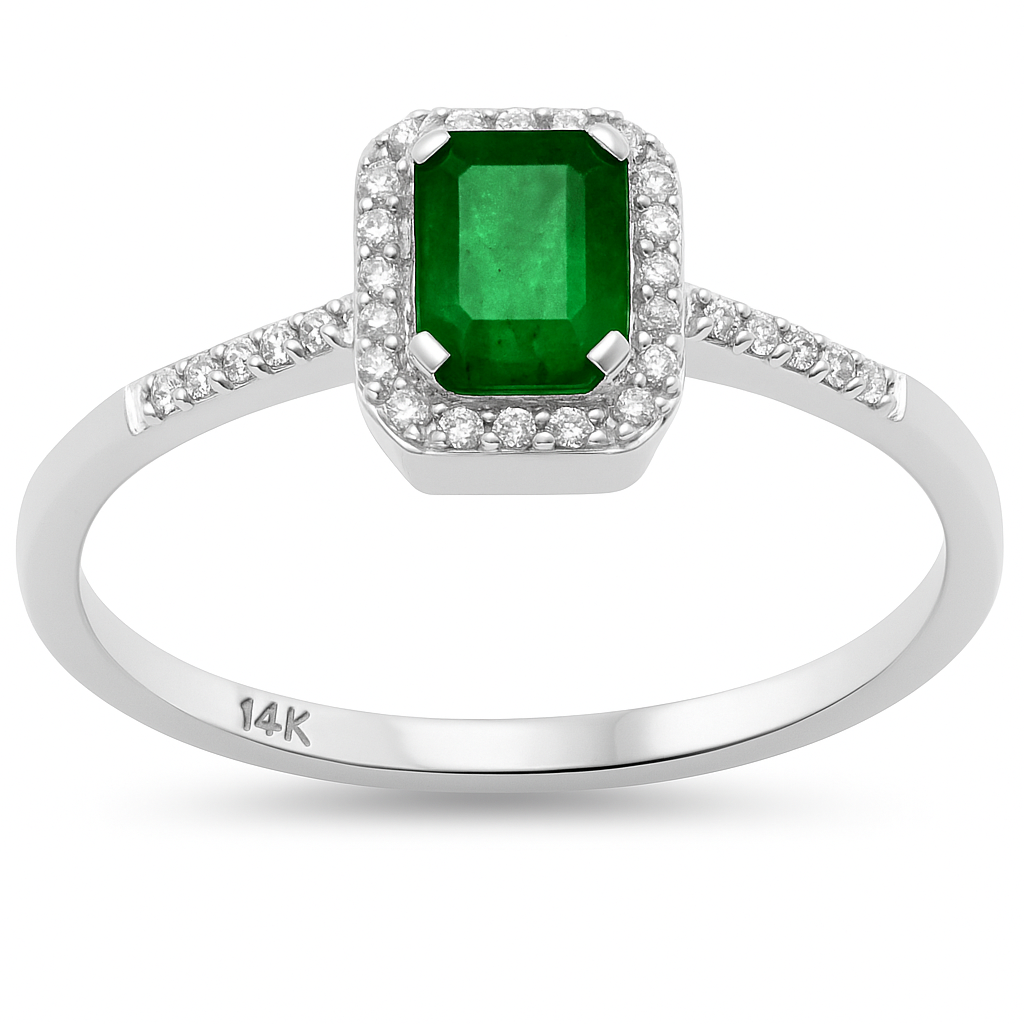 SPECIAL!.64ct G SI 14K White Gold Diamond & Emerald Gemstone Ring Size 6.5