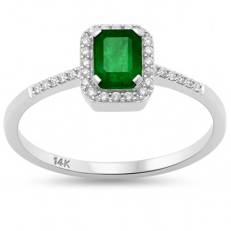 SPECIAL!.64ct G SI 14K White Gold Diamond & Emerald Gemstone Ring Size 6.5