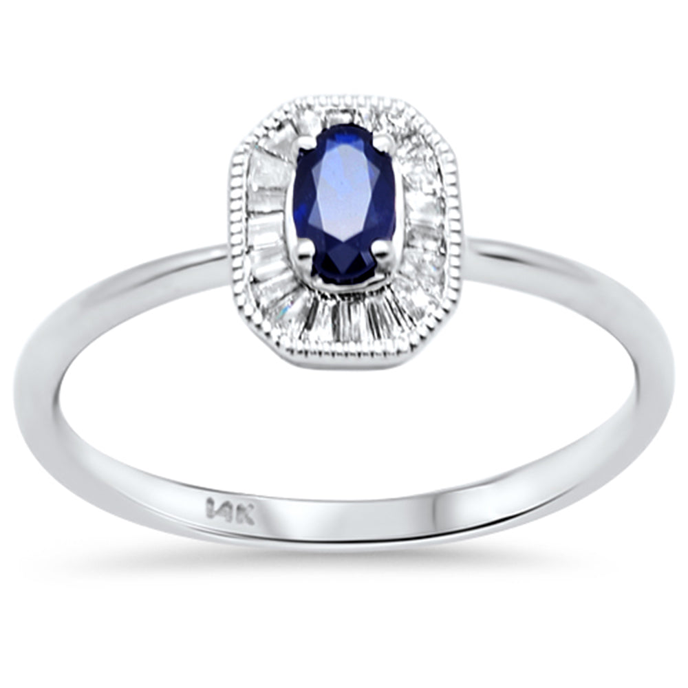 SPECIAL!.49ct G SI 14K White Gold Baguette Diamond & Blue Sapphire Gemstone Ring Size 6.5