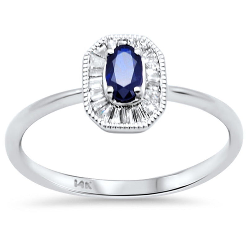 SPECIAL!.49ct G SI 14K White Gold Baguette Diamond & Blue Sapphire Gemstone Ring Size 6.5