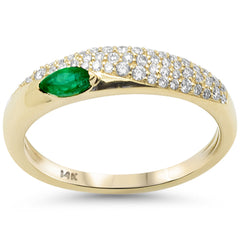 SPECIAL!.53ct G SI 14K Yellow Gold Diamond & Emerald Gemstone Pave Set Ring Band Size 6.5