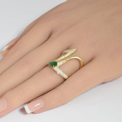 SPECIAL!0.97ct G SI 14K Yellow Gold Diamond & Pear Shape Emerald Gemstone Modern Ring Size 6.5