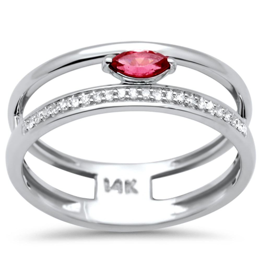 SPECIAL! .26ct G SI 14K White Gold Diamond & Rhodolite Gemstone Double Band Style Ring Size 6.5