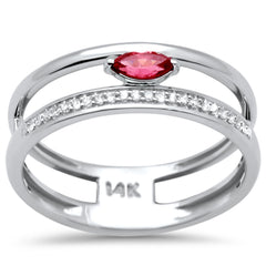 SPECIAL! .26ct G SI 14K White Gold Diamond & Rhodolite Gemstone Double Band Style Ring Size 6.5