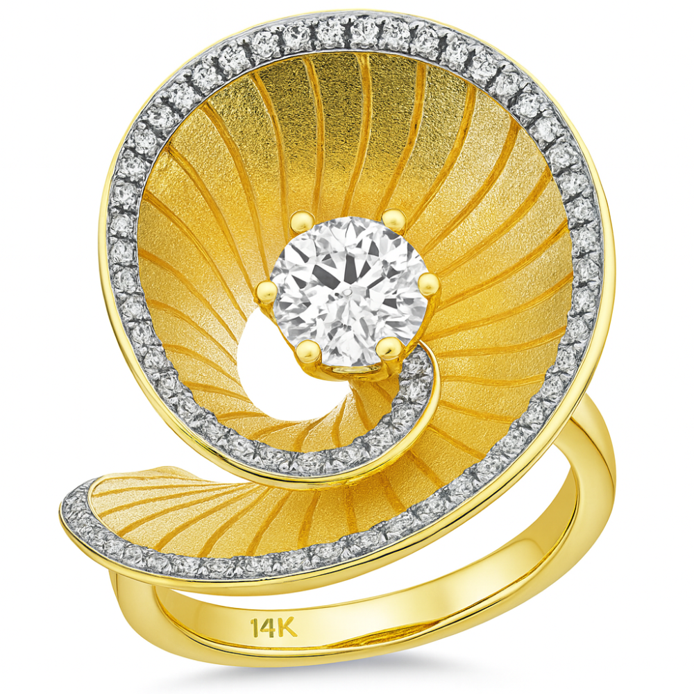 SPECIAL!1.08ct G SI 14K Yellow Gold Diamond Dome Sprial Modern Ring Size 6.5