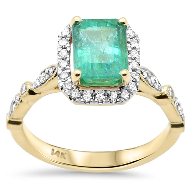 SPECIAL!2.09ct G SI 14K Yellow Gold Diamond & Emerald Gemstone Engagement Ring Size 6.5