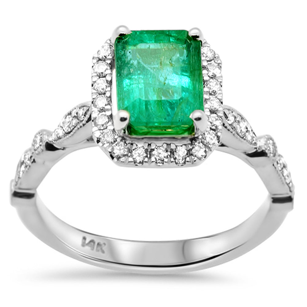 SPECIAL!2.06ct G SI 14K White Gold Diamond & Emerald Gemstone Engagement Ring Size 6.5