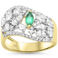 SPECIAL!1.93ct G SI 14K Yellow Gold Multi Shape Diamond & Emerald Gemstone Ring Band Size 6.5