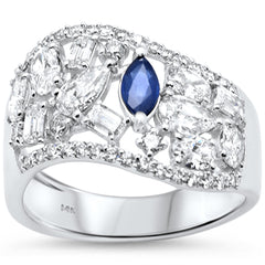 SPECIAL!1.93ct G SI 14K White Gold Multi Shape Diamond & Blue Sapphire Gemstone Ring Band Size 6.5