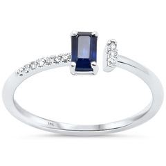 .37ct  G SI 14K White Gold Diamond & Blue Sapphire Gemstone Open Ring Size 6.5