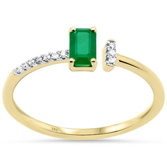 SPECIAL! .39ct G SI 14K Yellow Gold Diamond & Emerald Gemstone Open Ring Size 6.5