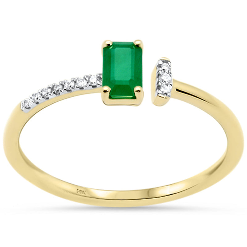 SPECIAL! .39ct G SI 14K Yellow Gold Diamond & Emerald Gemstone Open Ring Size 6.5
